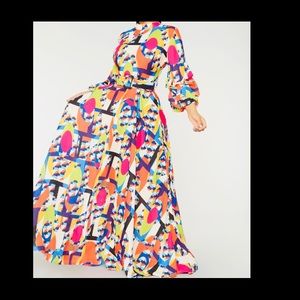 Pink Multi color ruffled sleeve maxi dress. Gorgeous for summer brunch!